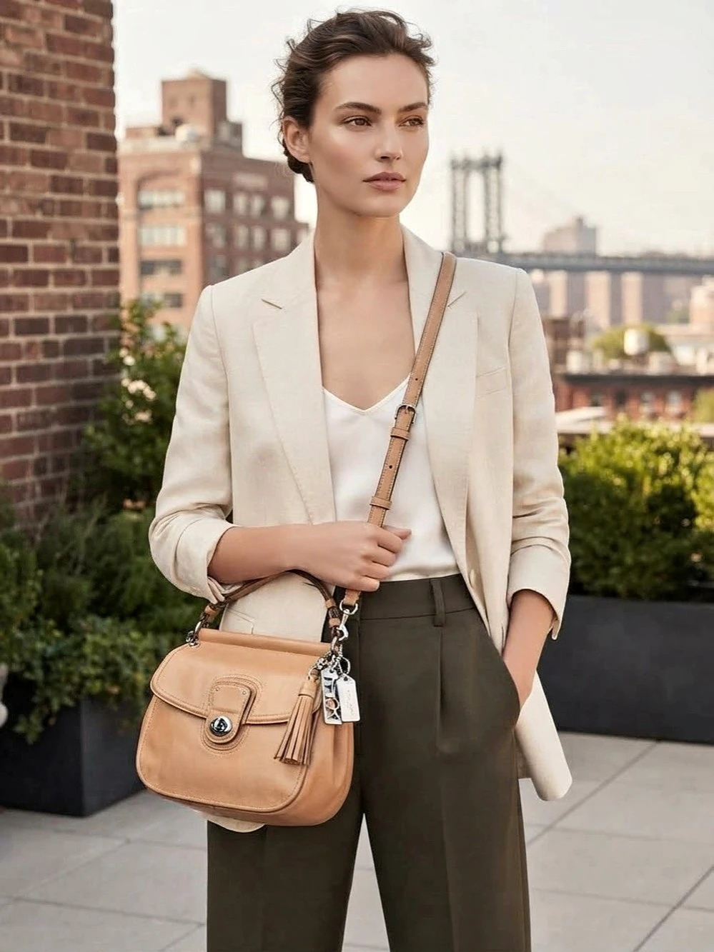 Coach Legacy Willis 70th Anniversary Leather Crossbody Top Handle Bag Camel /Tan